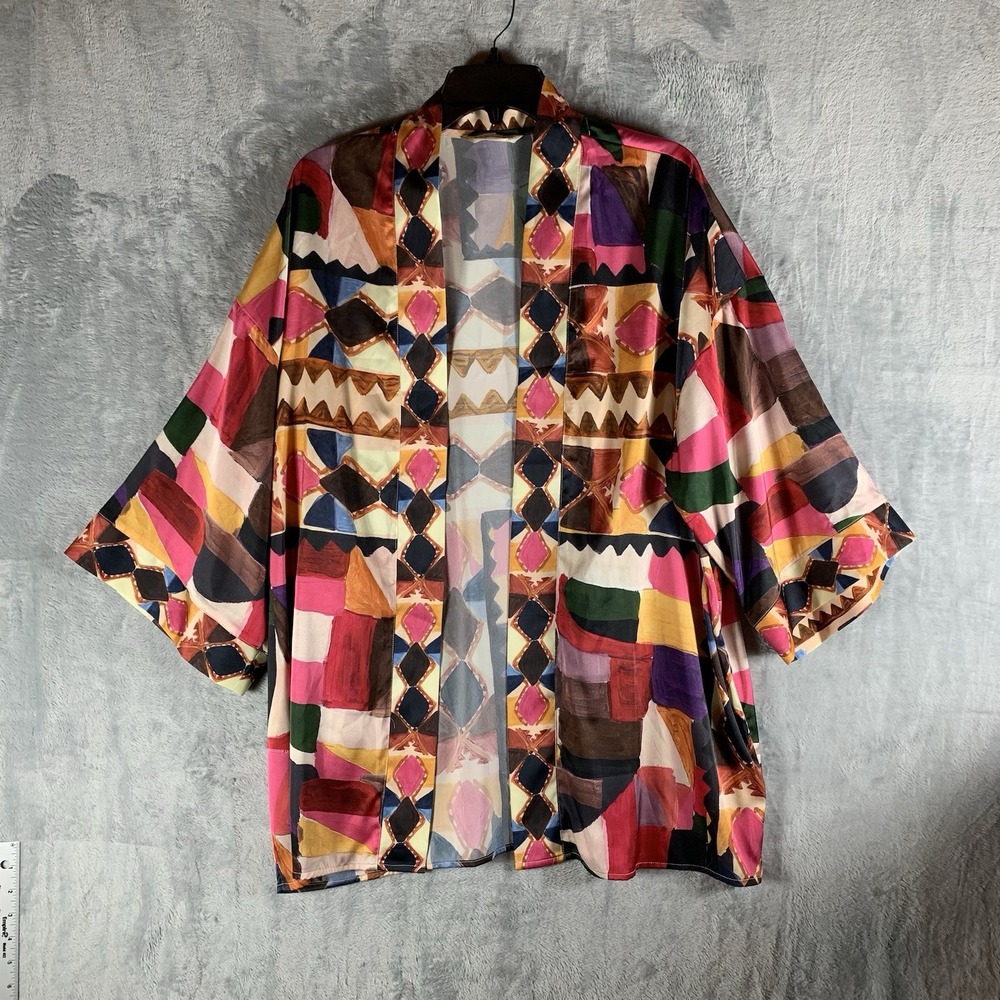Soft Surroundings Womens Kimono S/M Cardigan Open Front Abstract Artsy Lagenlook
